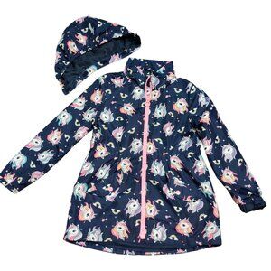 H&M 8-9Y Unicorn Lightweight Girls Jacket Navy Rainbow Detachable Hood Jacket